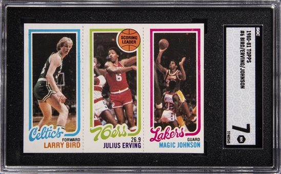 1980/81 Topps Scoring Leader Larry Bird/Julius Erving/Magic Johnson Rookie Card - SGC NM 7 